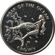 1 Crown - Elizabeth II Mermaid and dolphin, United Kingdom, 1998 reverse image
