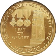 1 Pound - Elizabeth II Centenary of World War One, United Kingdom, 2014 reverse image