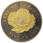 5 Pounds - Elizabeth II Remembrance Day; Gold Plated, United Kingdom, 2017 reverse image