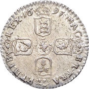 6 Pence - William III 1st bust; Bristol mint, United Kingdom, 1696-1697 reverse image
