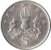 5 New Pence - Elizabeth II 2nd portrait, United Kingdom, 1968-1981 reverse image