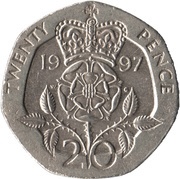 20 Pence - Elizabeth II 3rd portrait, United Kingdom, 1985-1997 reverse image