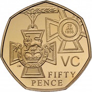 50 Pence - Elizabeth II Victoria Cross, medal; Gold Proof, United Kingdom, 2006-2009 reverse image