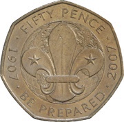 50 Pence - Elizabeth II 4th portrait; Scouting Movement, United Kingdom, 2007-2009 reverse image