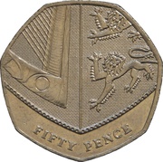 50 Pence - Elizabeth II 4th portrait; Royal Shield, United Kingdom, 2008-2015 reverse image