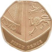 50 Pence - Elizabeth II 4th Portrait; Royal Shield, Gold Proof, United Kingdom, 2008-2015 reverse image