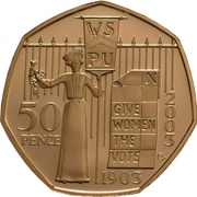 50 Pence - Elizabeth II Suffragette Movement; Gold Piedfort, United Kingdom, 2009 reverse image