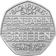 50 Pence - Elizabeth II Benjamin Britten; Silver Proof, United Kingdom, 2013 reverse image