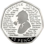 50 Pence - Elizabeth II Sherlock Holmes; Silver Piedfort, United Kingdom, 2019 reverse image