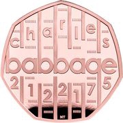 50 Pence - Elizabeth II Charles Babbage; Gold Proof, United Kingdom, 2021 reverse image