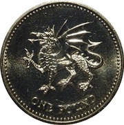 1 Pound - Elizabeth II 3rd portrait; Welsh Dragon, United Kingdom, 1995 reverse image