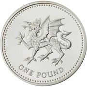 1 Pound - Elizabeth II Welsh Dragon; Silver Proof, United Kingdom, 1995 reverse image