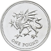 1 Pound - Elizabeth II Welsh Dragon; Silver Piedfort, United Kingdom, 2000 reverse image