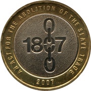 2 Pounds - Elizabeth II 4th portrait; Abolition of Slave Trade, United Kingdom, 2007 reverse image