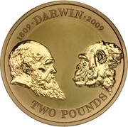 2 Pounds - Elizabeth II Charles Darwin; Gold Proof, United Kingdom, 2009 reverse image