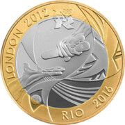 2 Pounds - Elizabeth II Olympic Handover; Silver Piedfort, United Kingdom, 2012 reverse image