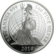 2 Pounds - Elizabeth II 4th portrait; 1 oz Fine Silver, United Kingdom, 2014 reverse image