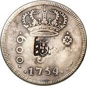 640 Réis - John, Prince Regent Countermarked 600 Réis of Province of Minas Gerais, Joseph I, Rio de Janeiro Mint, KM#187 and KM#194 obverse image