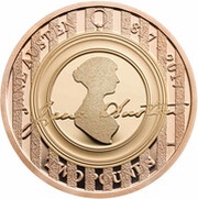 2 Pounds - Elizabeth II Jane Austen; Gold Proof, United Kingdom, 2017 reverse image