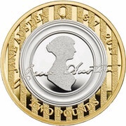 2 Pounds - Elizabeth II Jane Austen; Silver Piedfort, United Kingdom, 2017 reverse image