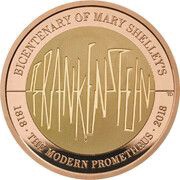 2 Pounds - Elizabeth II Frankenstein; Gold Proof, United Kingdom, 2018 reverse image