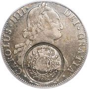 960 Réis - João Prince Regent Minas Gerais; countermarked Bolivia 8 Reales, KM#73 obverse image