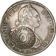 960 Réis - João Prince Regent Countermarked 8 Reales; Minas Gerais obverse image