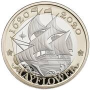 2 Pounds - Elizabeth II 5th portrait; Mayflower, United Kingdom, 2020 reverse image