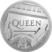 2 Pounds - Elizabeth II The band Queen; 1oz Fine Silver, United Kingdom, 2020 reverse image