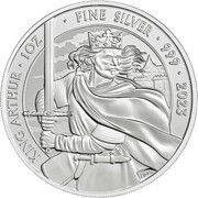 2 Pounds - Elizabeth II Posthumous; King Arthur; 1 oz Fine Silver, United Kingdom, 2023 reverse image
