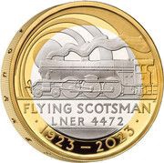 2 Pounds - Charles III Flying Scotsman Centenary; Silver Proof, United Kingdom, 2023 reverse image