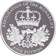 5 Pounds - Elizabeth II Restoration of the Monarchy; Silver Piedfort, United Kingdom, 2010 reverse image