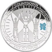 5 Pounds - Elizabeth II XXX Olympiad, Countdown 0; Silver Piedfort, United Kingdom, 2012 reverse image