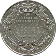5 Pounds - Elizabeth II 4th portrait; Royal Christening, United Kingdom, 2013 reverse image