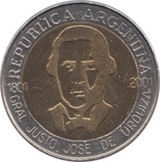 1 Peso General Urquiza; reeded edge obverse image