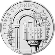 5 Pounds - Elizabeth II 5th portrait; The White Tower, United Kingdom, 2020 reverse image