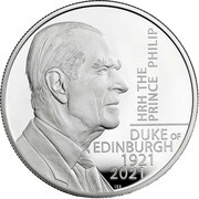 5 Pounds - Elizabeth II Prince Philip, Silver Proof, United Kingdom, 2021 reverse image