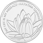 5 Pounds - Elizabeth II 5th portrait; Mahatma Gandhi, United Kingdom, 2021 reverse image