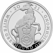 5 Pounds - Elizabeth II White Greyhound of Richmond; Silver Proof, United Kingdom, 2021 reverse image