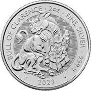 5 Pounds - Charles III Bull of Clarence; 2oz Fine Silver, United Kingdom, 2023 reverse image