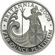 10 Pounds - Elizabeth II 4th portrait; 1/10 oz Fine Platinum, United Kingdom, 2008 reverse image