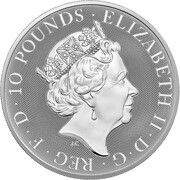 10 Pounds - Elizabeth II Lion of England; 10 oz Fine Silver obverse image