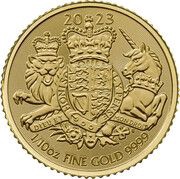 10 Pounds - Charles III Royal Arms; 1/10 oz Fine Gold, United Kingdom, 2023 reverse image