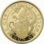 25 Pounds - Elizabeth II Red Dragon of Wales; Gold Proof, United Kingdom, 2018 reverse image