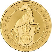 25 Pounds - Elizabeth II White Greyhound of Richmond; Gold Proof, United Kingdom, 2021 reverse image