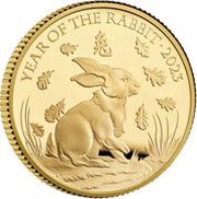 25 Pounds - Elizabeth II Posthumous; Year of the Rabbit; Gold Proof, United Kingdom, 2023 reverse image