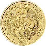 25 Pounds - Charles III Seymour Unicorn; 1/4 oz Fine Gold, United Kingdom, 2024 reverse image