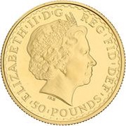 50 Pounds - Elizabeth II 4th portrait; 1/2 oz Fine Gold obverse image