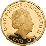 50 Pounds - Elizabeth II 5th portrait; 1/2 oz Fine Gold obverse image