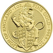 100 Pounds - Elizabeth II Lion of England; 1 oz Fine Gold, United Kingdom, 2016 reverse image
